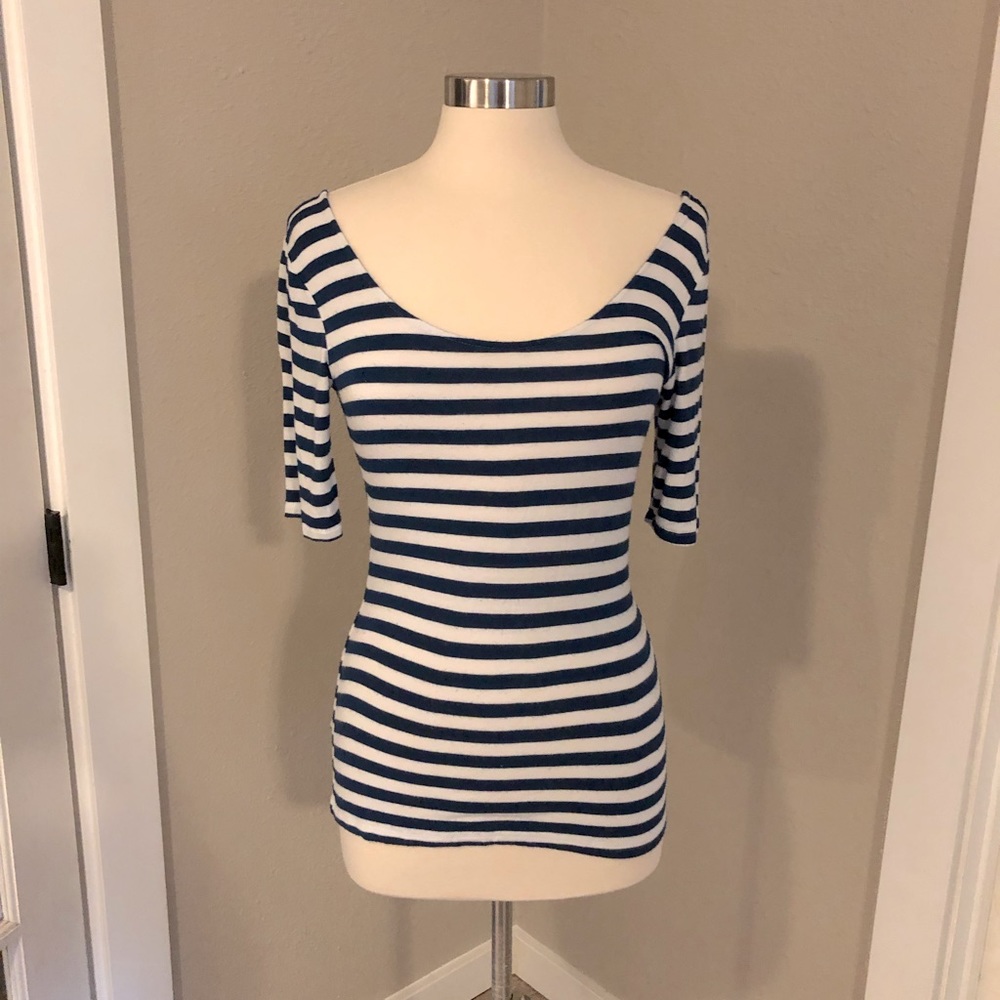 Navy and white striped scoop neck scoop back long tee